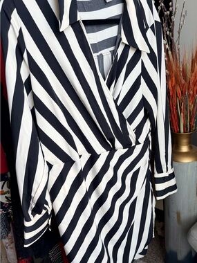 H&M Black and White Striped Wrap Dress